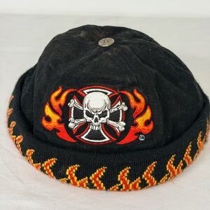 Vintage Y2K Capsmith Skull Cap Flame Iron Cross Beanie